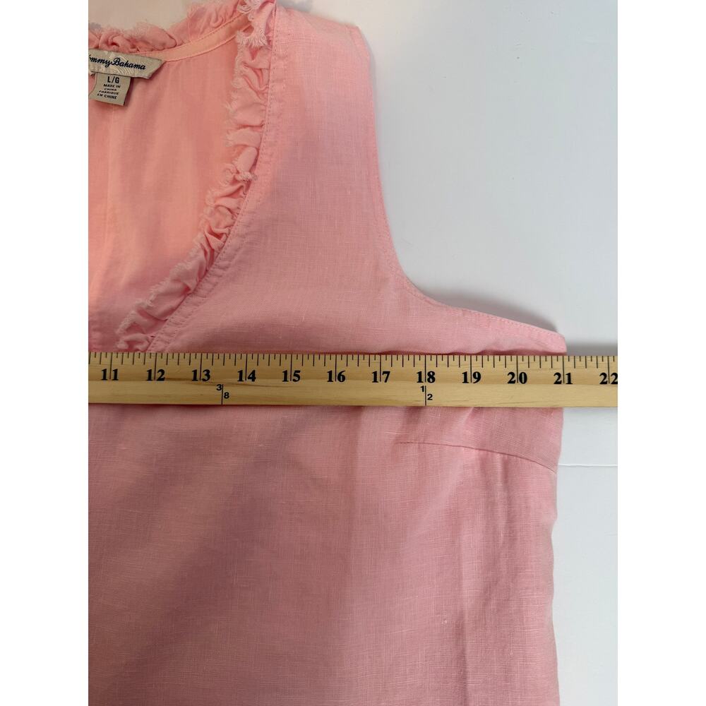 Tommy Bahama Pink 100% Linen Shift Dress Ruffle Neck Size L - Picture 5 of 7